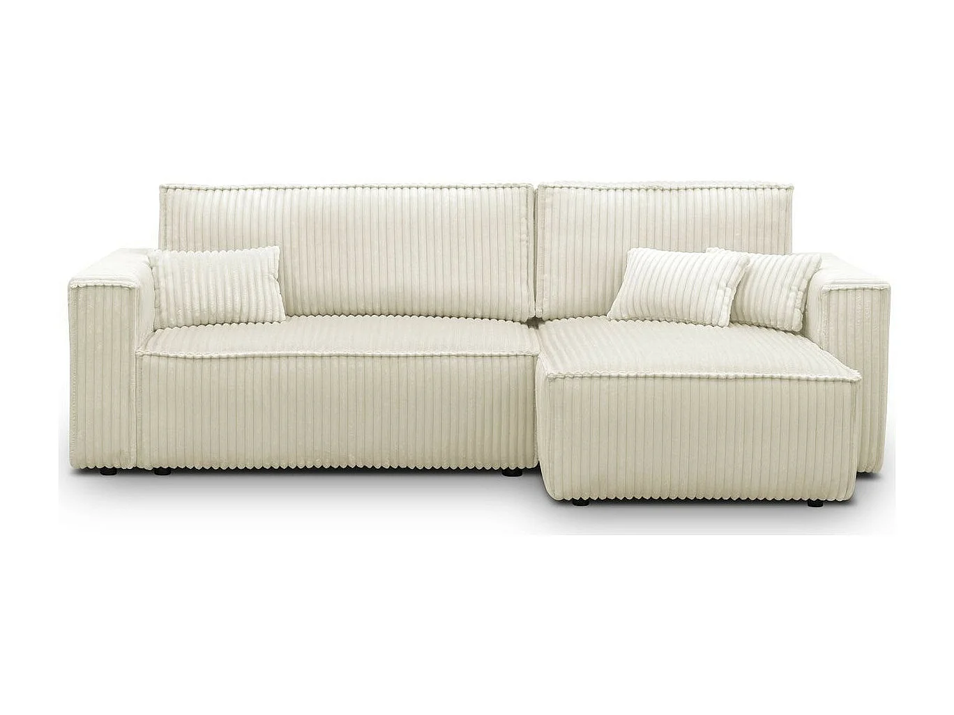 Canapé d'angle convertible réversible 4 places en velours gros côtelé beige - Livia