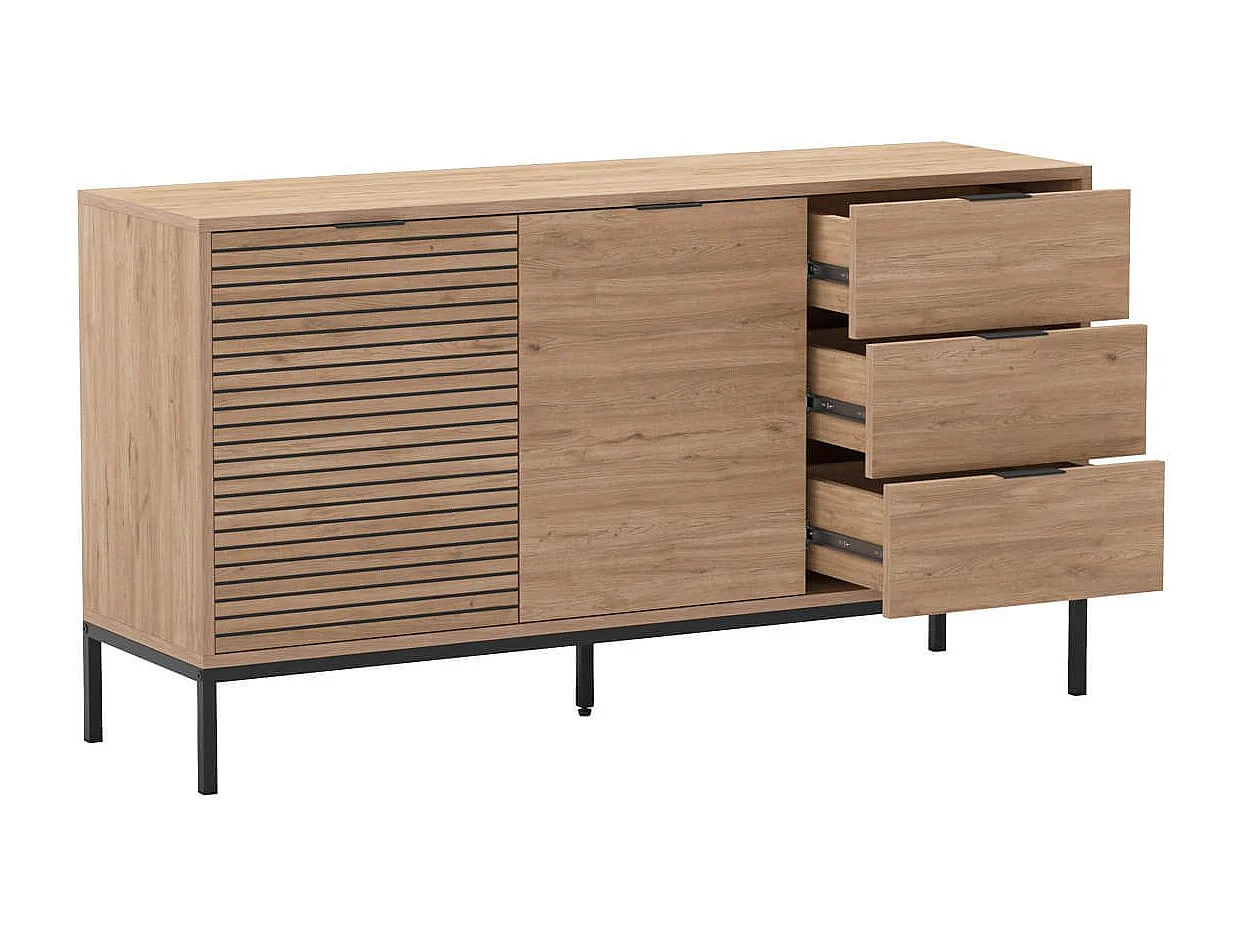 APPA - Buffet 2 Portes 3 Tiroirs Aspect bois Tasseaux Pieds Métal