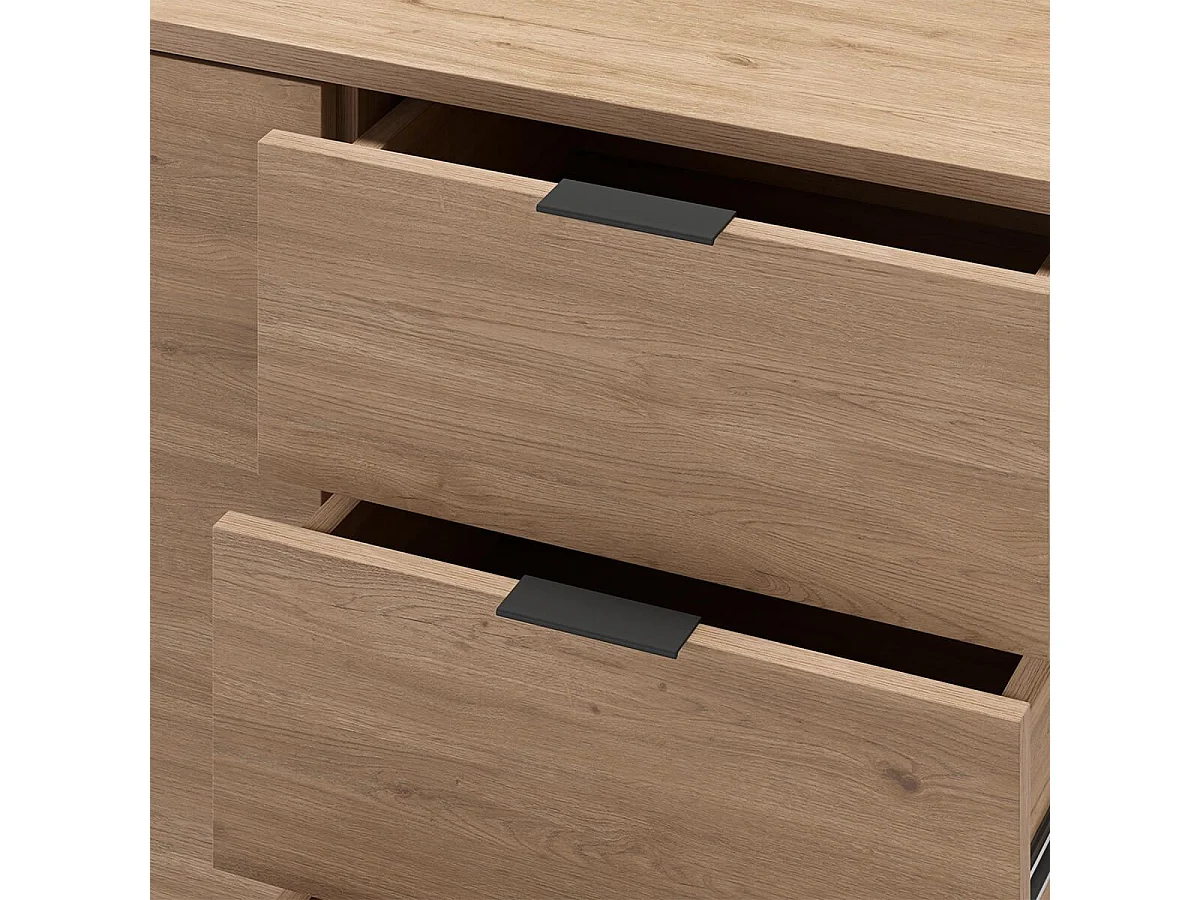 APPA - Buffet 2 Portes 3 Tiroirs Aspect bois Tasseaux Pieds Métal