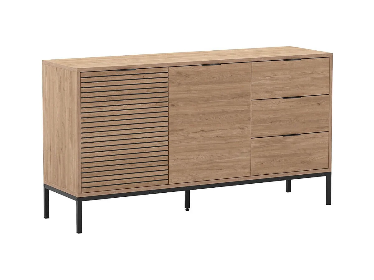 APPA - Buffet 2 Portes 3 Tiroirs Aspect bois Tasseaux Pieds Métal