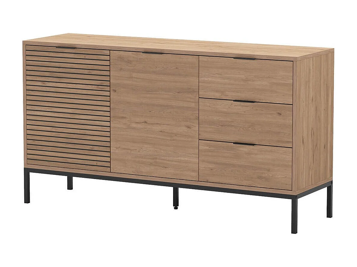 APPA - Buffet 2 Portes 3 Tiroirs Aspect bois Tasseaux Pieds Métal