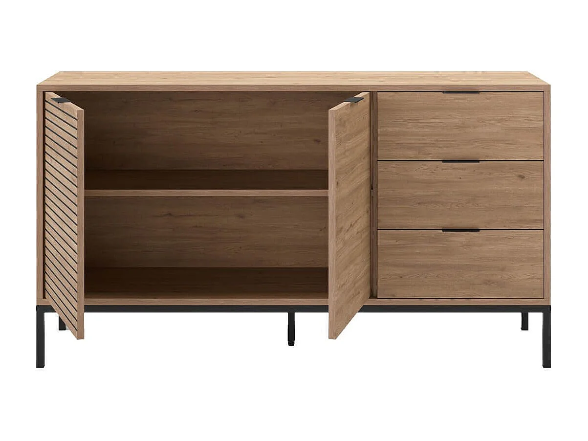 APPA - Buffet 2 Portes 3 Tiroirs Aspect bois Tasseaux Pieds Métal