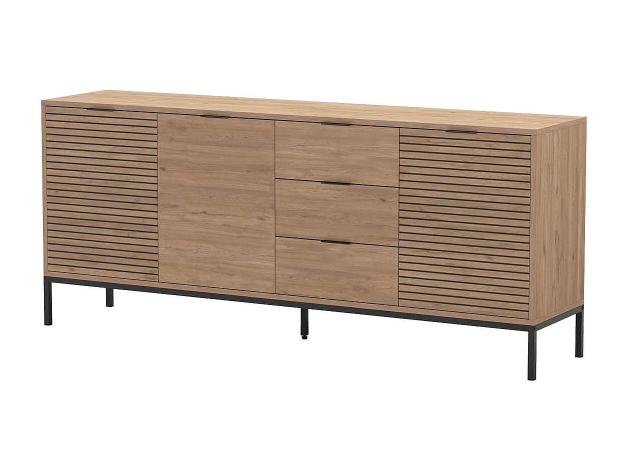 APPA - Buffet 3 Portes 3 Tiroirs Aspect bois Tasseaux Pieds Métal