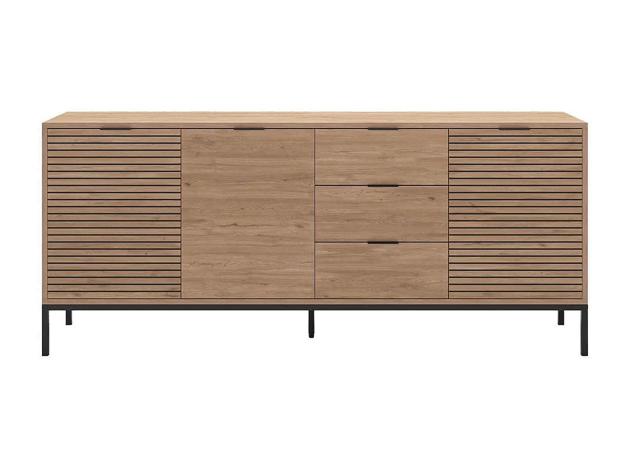 APPA - Buffet 3 Portes 3 Tiroirs Aspect bois Tasseaux Pieds Métal