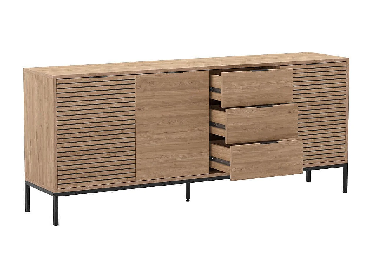 APPA - Buffet 3 Portes 3 Tiroirs Aspect bois Tasseaux Pieds Métal