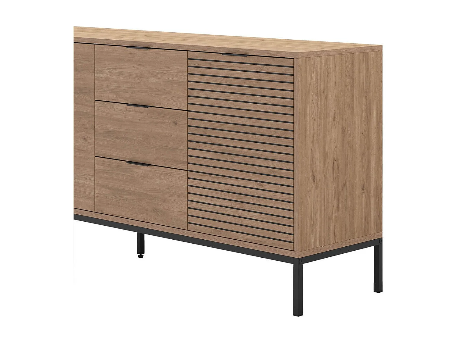 APPA - Buffet 3 Portes 3 Tiroirs Aspect bois Tasseaux Pieds Métal