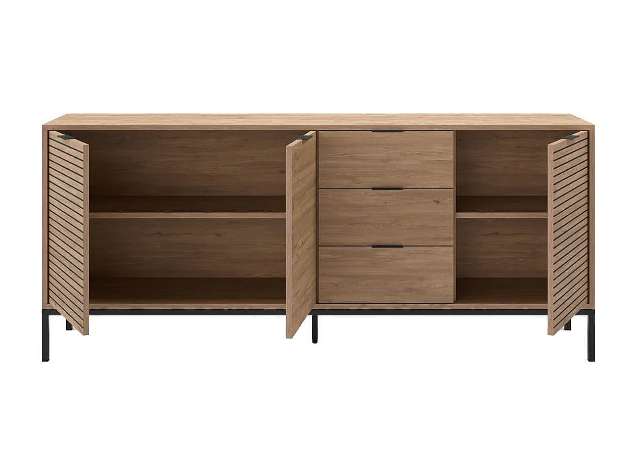 APPA - Buffet 3 Portes 3 Tiroirs Aspect bois Tasseaux Pieds Métal