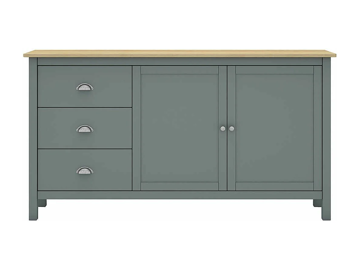 BASCO - Buffet 2 Portes 3 Tiroirs en Pin Massif Naturel et Vert Céladon