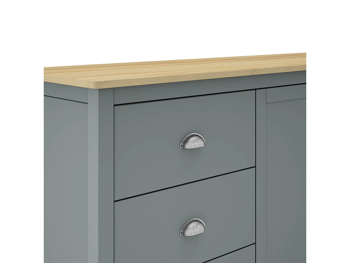 BASCO - Buffet 2 Portes 3 Tiroirs en Pin Massif Naturel et Vert Céladon
