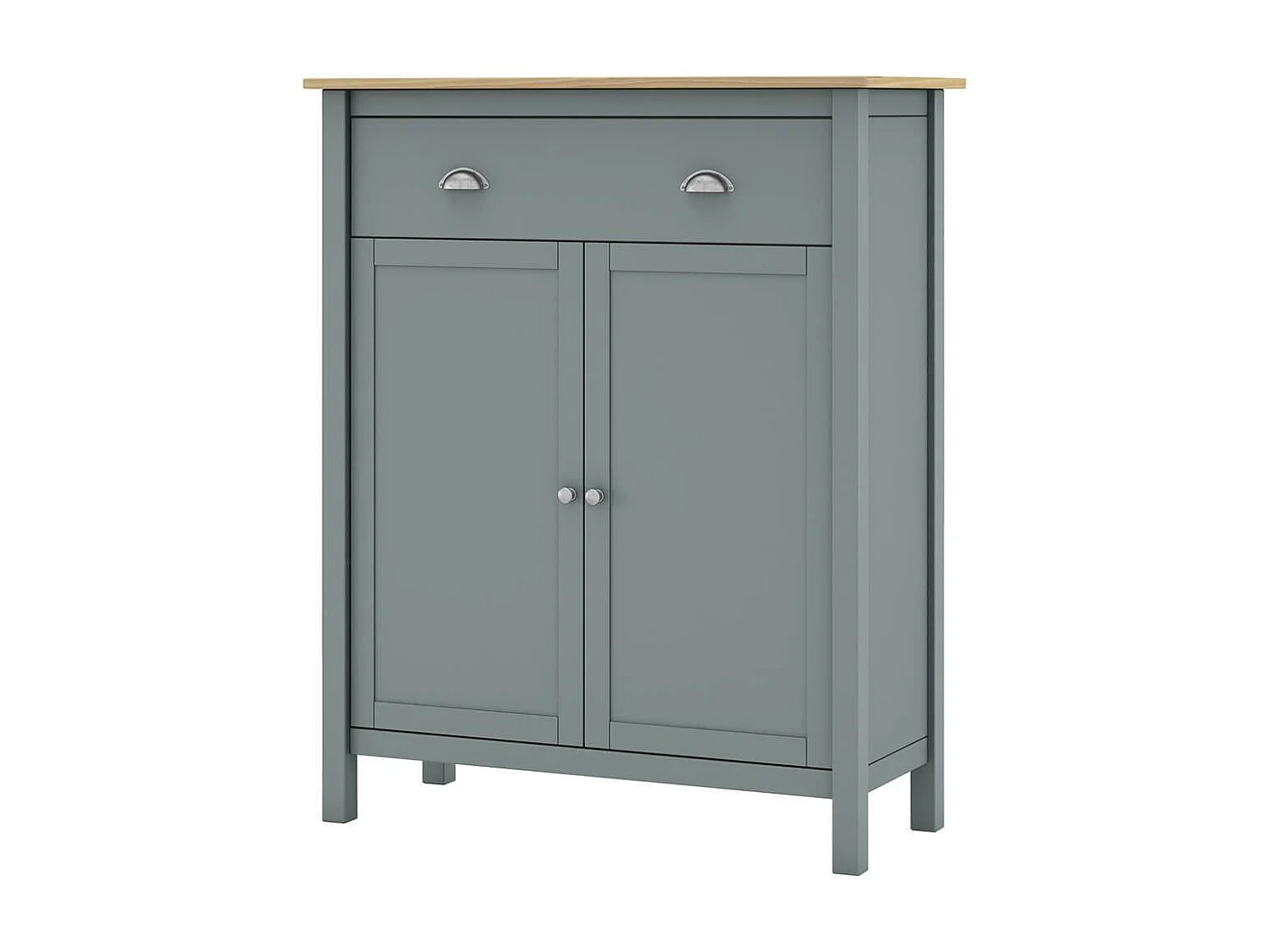 BASCO - Meuble d'Appoint 2 Portes 1 Tiroir en Pin Massif Naturel et Vert Céladon