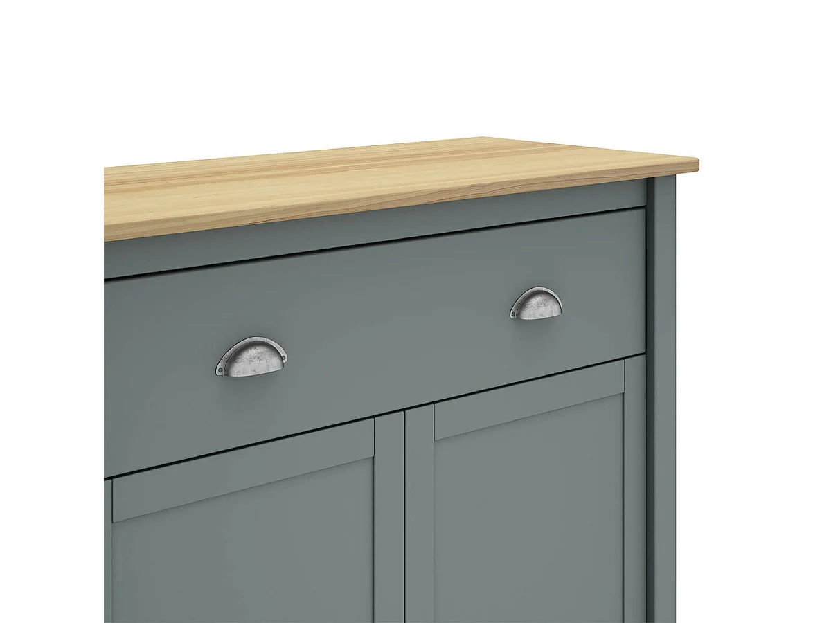 BASCO - Meuble d'Appoint 2 Portes 1 Tiroir en Pin Massif Naturel et Vert Céladon