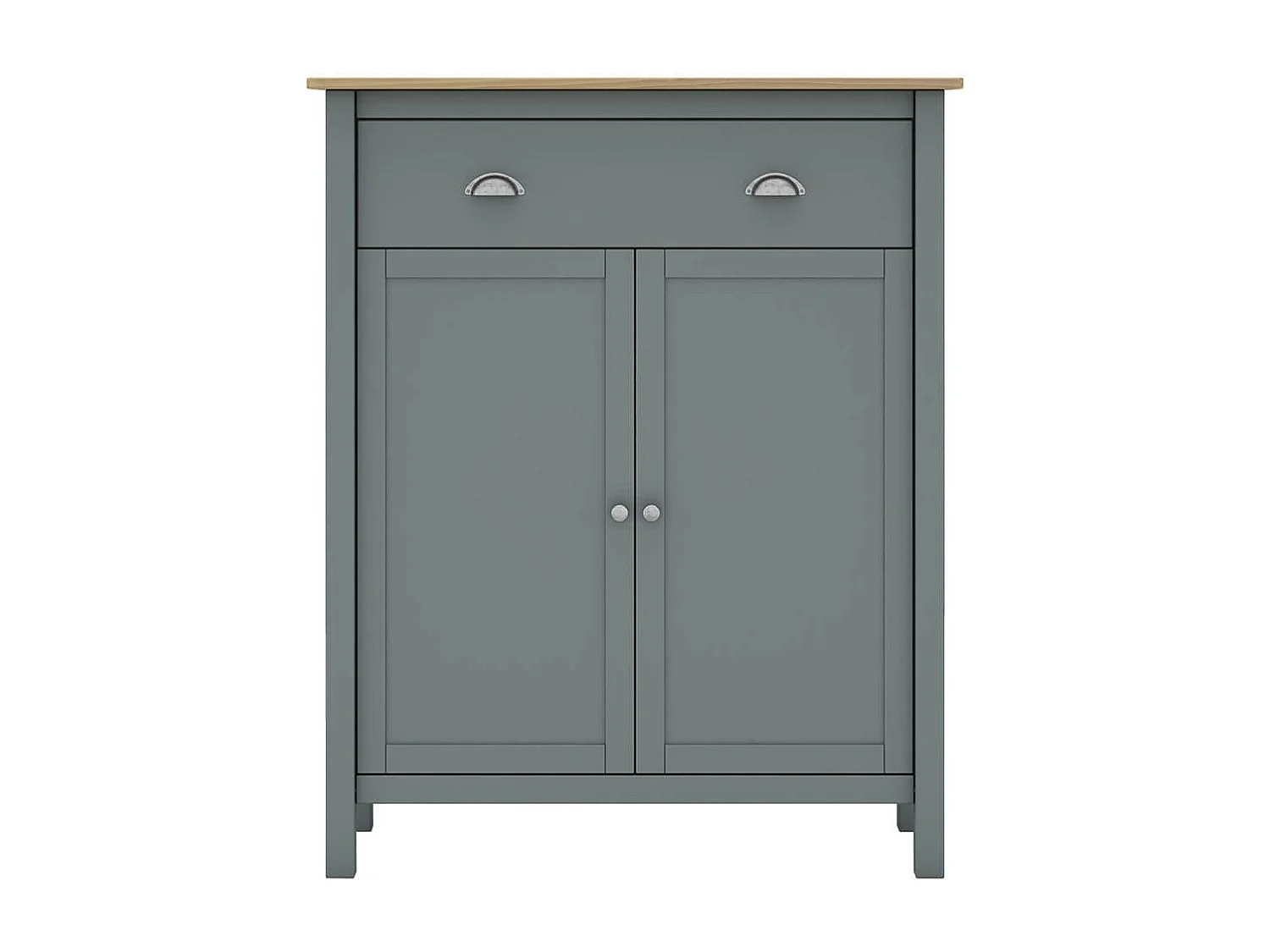 BASCO - Meuble d'Appoint 2 Portes 1 Tiroir en Pin Massif Naturel et Vert Céladon