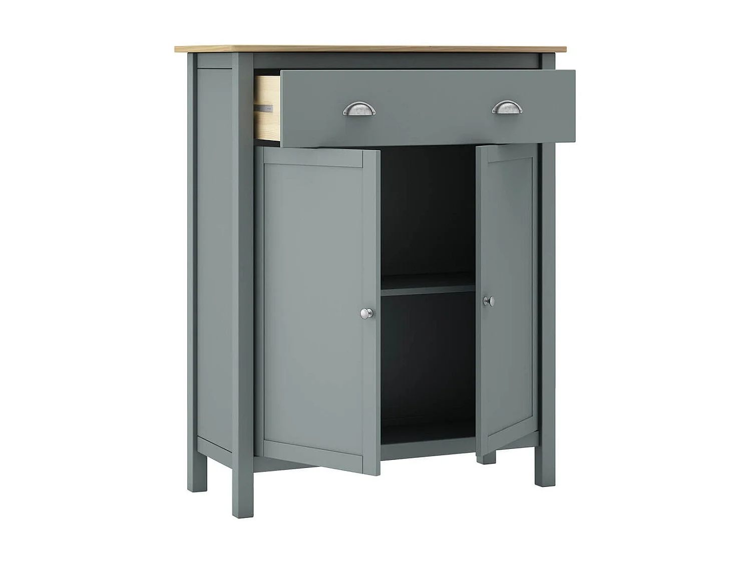 BASCO - Meuble d'Appoint 2 Portes 1 Tiroir en Pin Massif Naturel et Vert Céladon