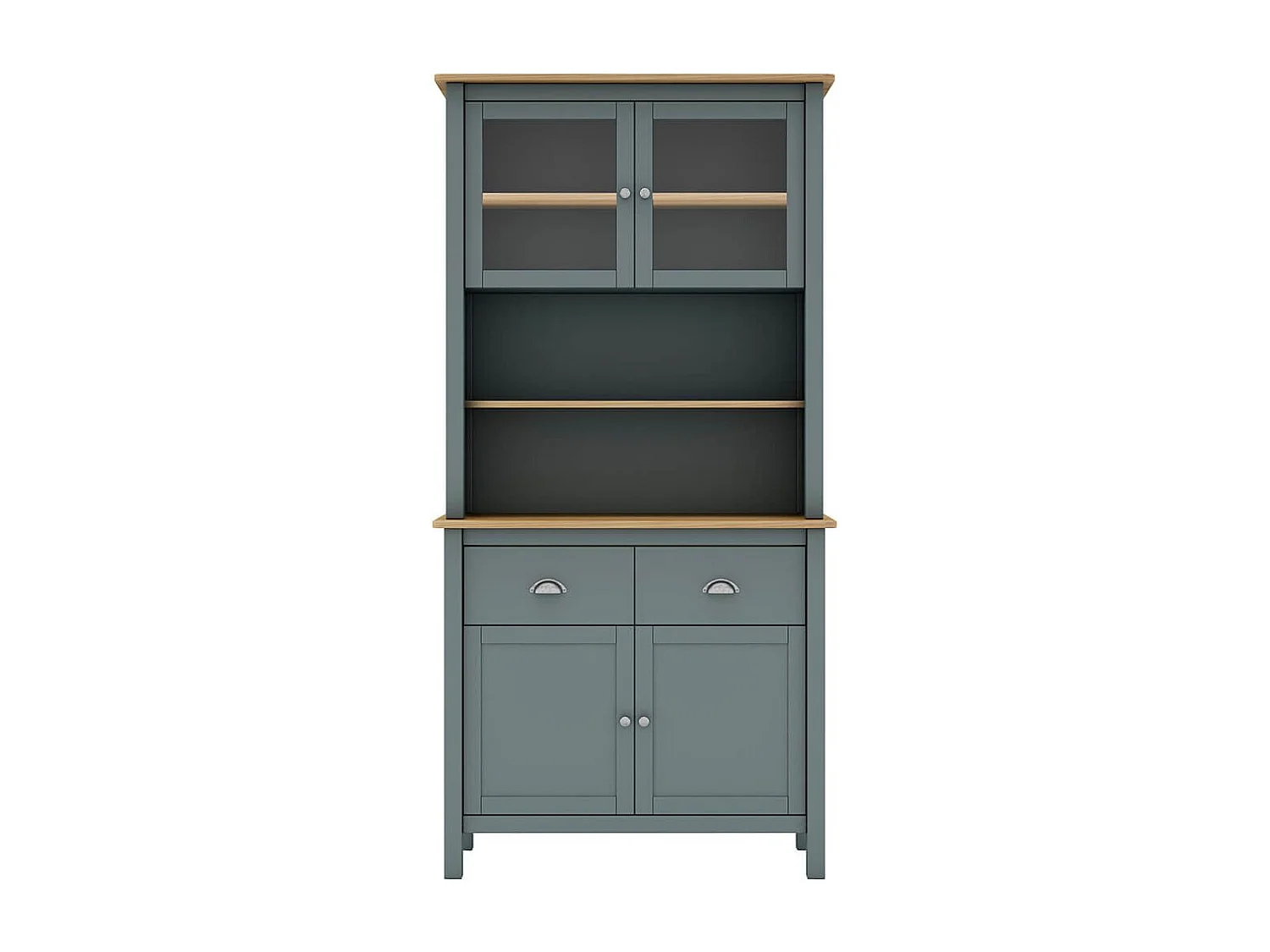 BASCO - Buffet Haut 4 Portes 2 Tiroirs en Pin Massif Naturel et Vert Céladon