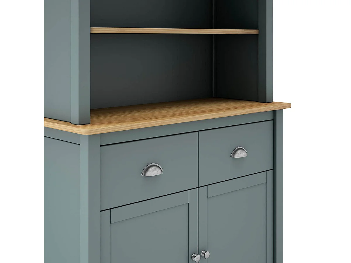 BASCO - Buffet Haut 4 Portes 2 Tiroirs en Pin Massif Naturel et Vert Céladon