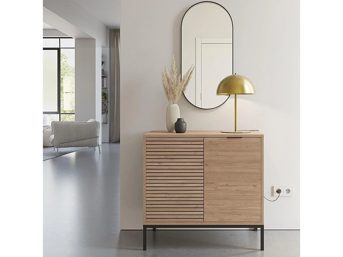 APPA - Rangement 2 Portes Aspect bois Tasseaux Pieds Métal