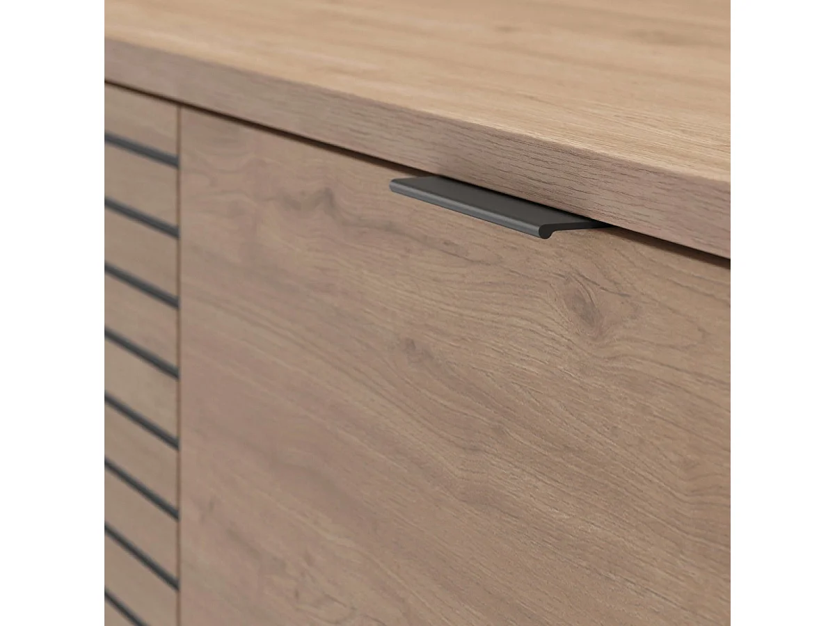 APPA - Meuble TV 180cm 3 Tiroirs Aspect bois Tasseaux Pieds Métal