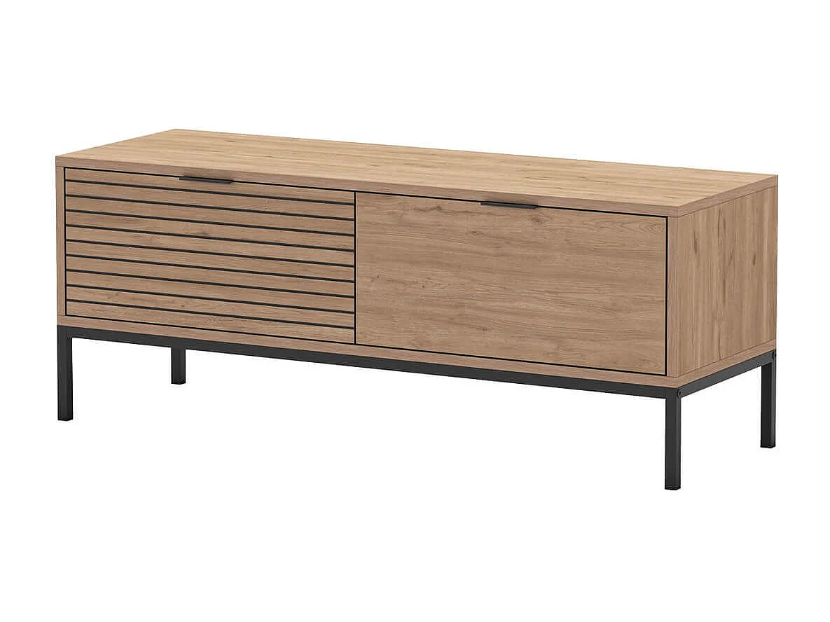 APPA - Meuble TV 120cm 2 Tiroirs Aspect bois Tasseaux Pieds Métal