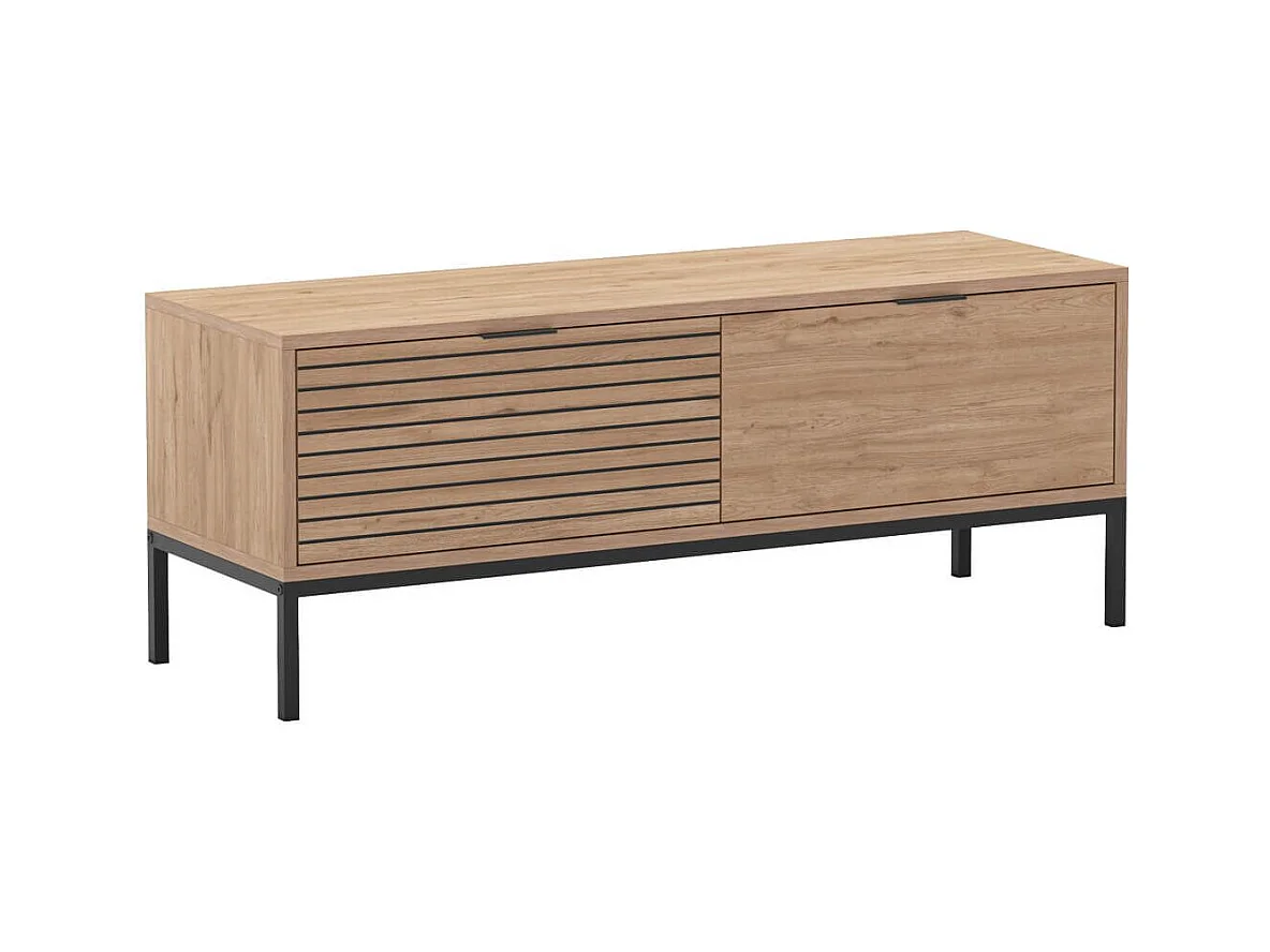 APPA - Meuble TV 120cm 2 Tiroirs Aspect bois Tasseaux Pieds Métal