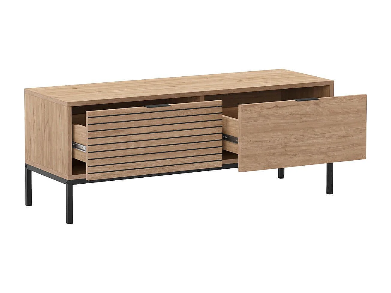 APPA - Meuble TV 120cm 2 Tiroirs Aspect bois Tasseaux Pieds Métal