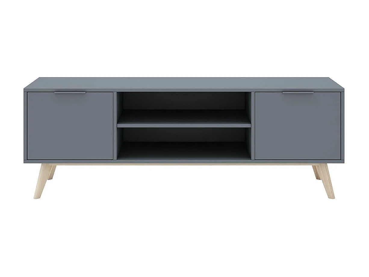 CANACA - Meuble TV 2 Portes 2 niches Scandinave MDF et Pin Massif Gris Vert