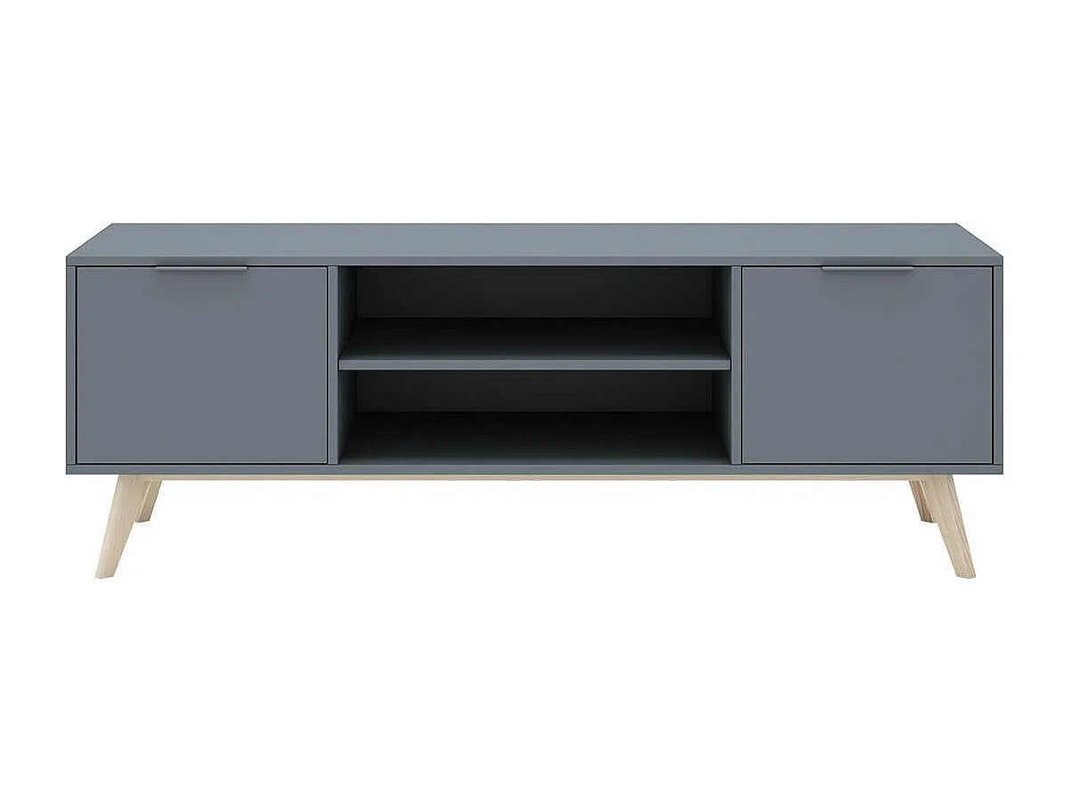 CANACA - Meuble TV 2 Portes 2 niches Scandinave MDF et Pin Massif Gris Vert