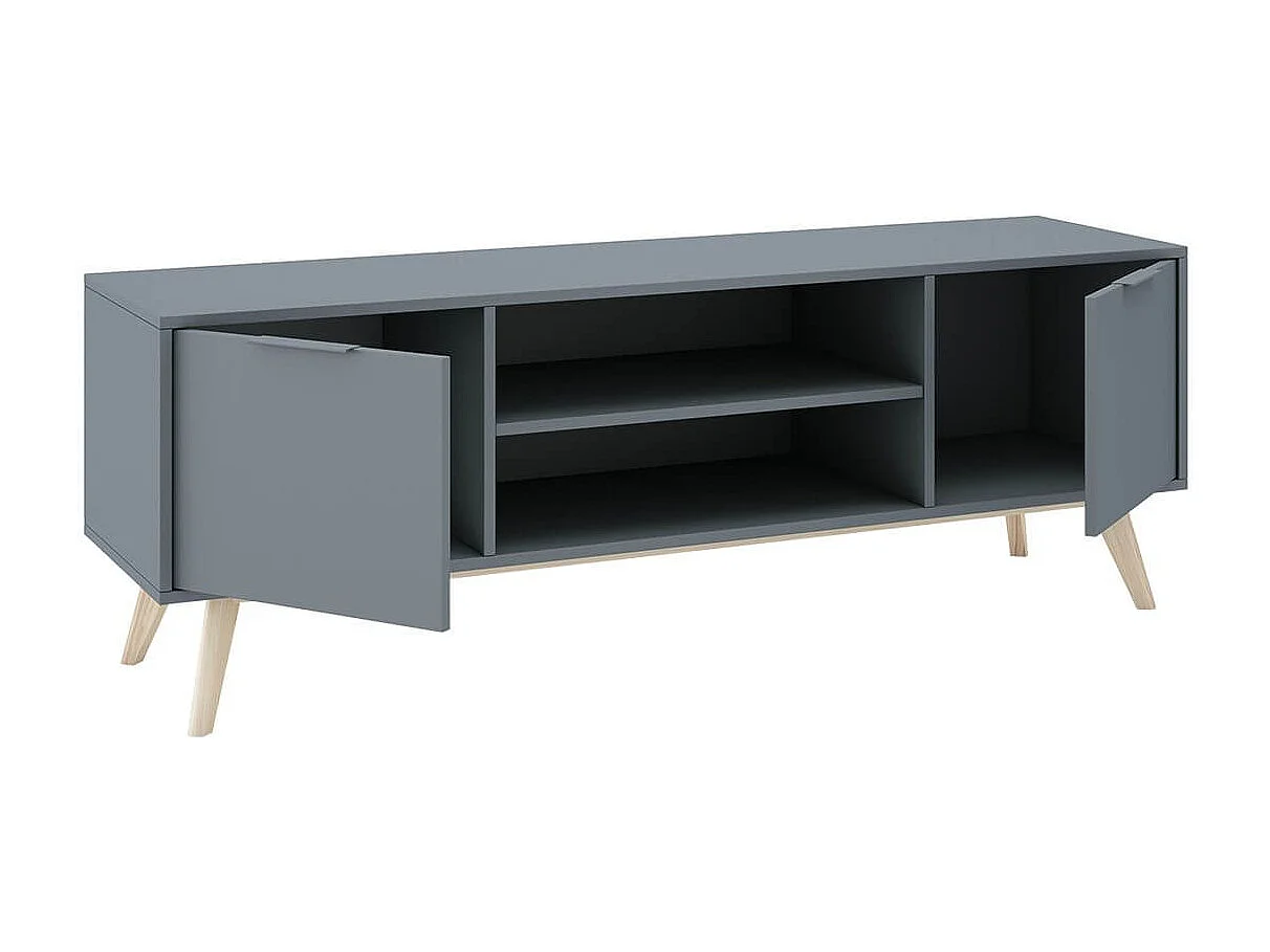 CANACA - Meuble TV 2 Portes 2 niches Scandinave MDF et Pin Massif Gris Vert