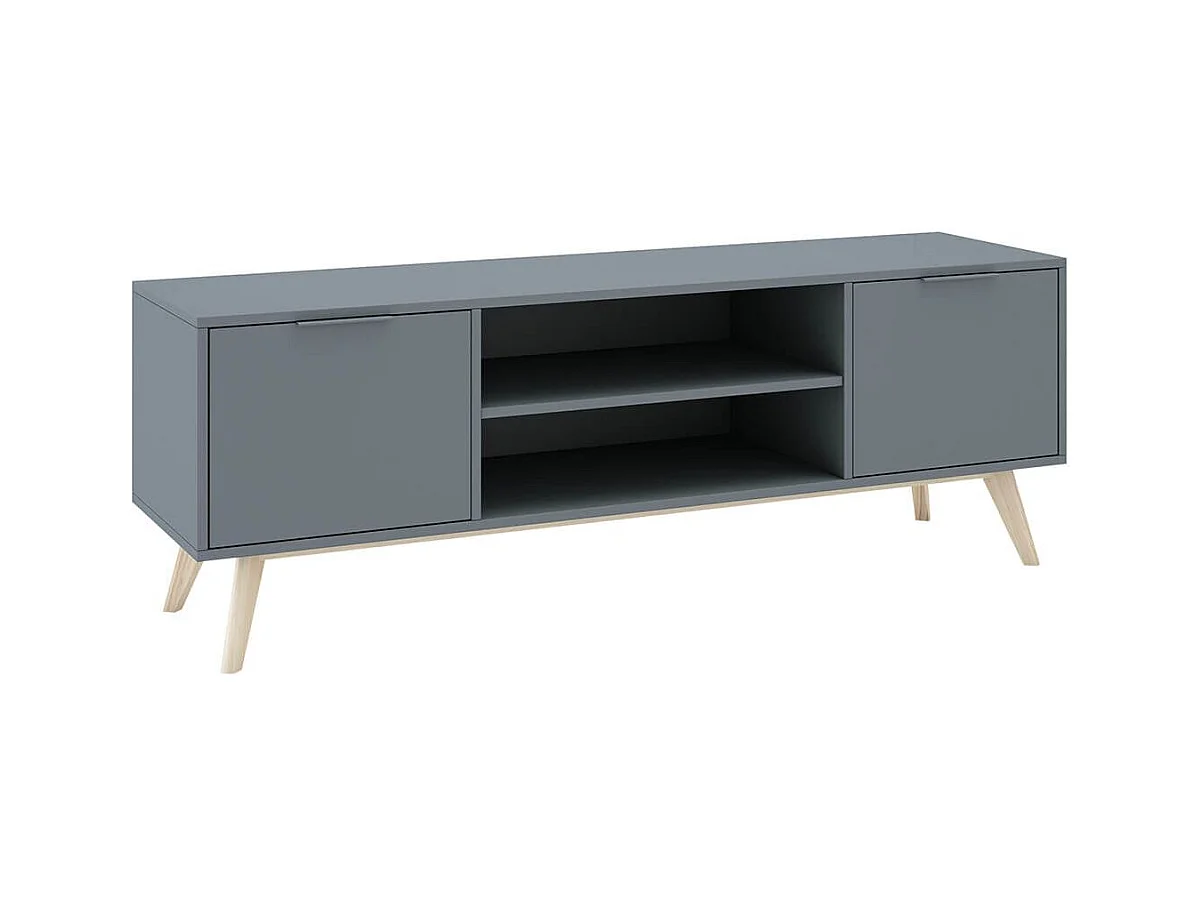 CANACA - Meuble TV 2 Portes 2 niches Scandinave MDF et Pin Massif Gris Vert