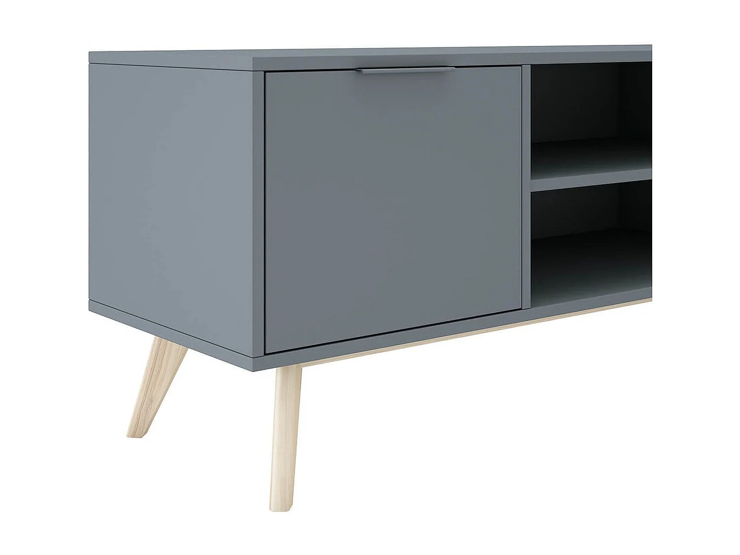 CANACA - Meuble TV 2 Portes 2 niches Scandinave MDF et Pin Massif Gris Vert