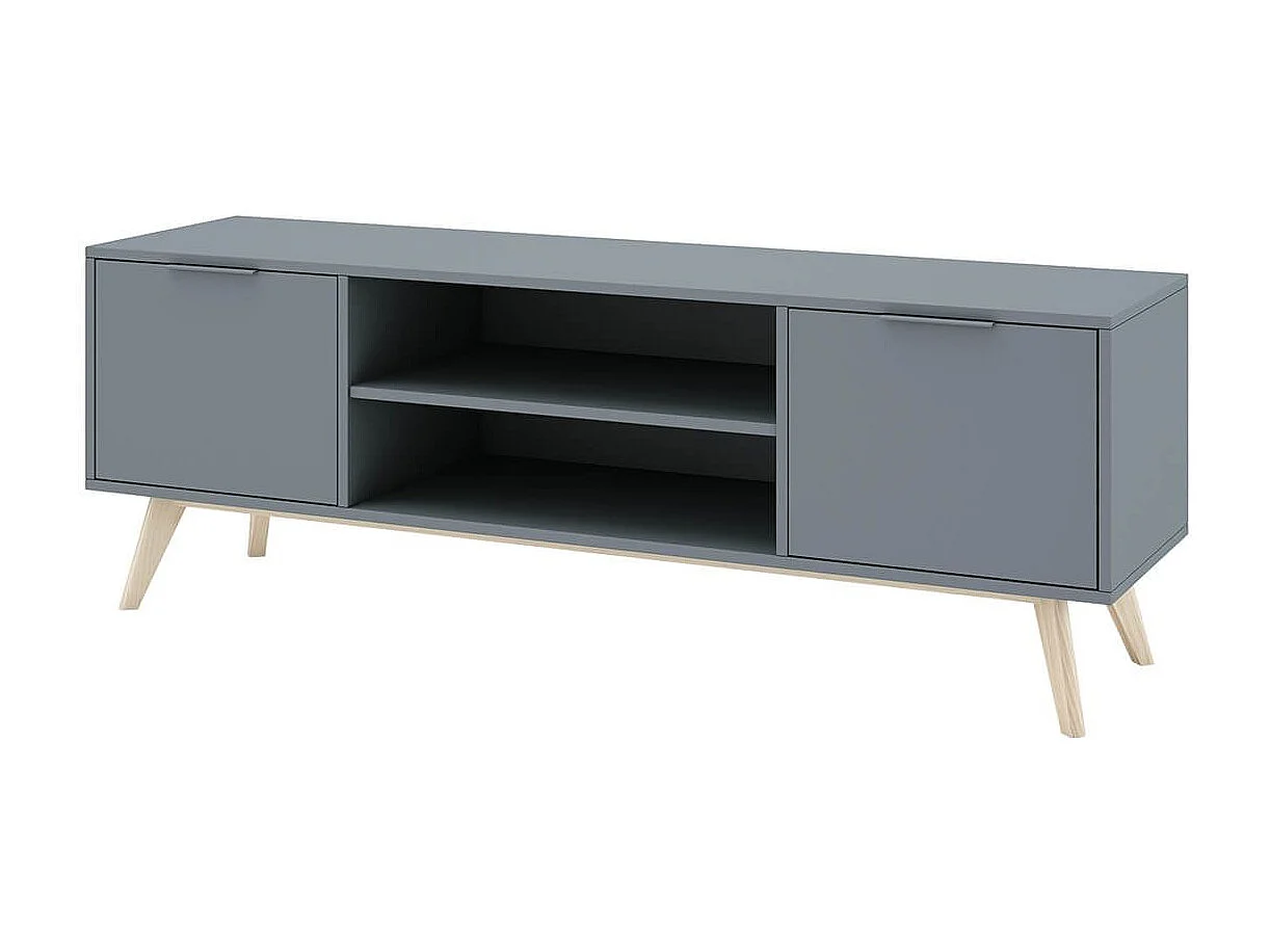 CANACA - Meuble TV 2 Portes 2 niches Scandinave MDF et Pin Massif Gris Vert