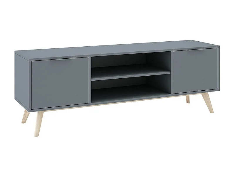 CANACA - Meuble TV 2 Portes 2 niches Scandinave MDF et Pin Massif Gris Vert