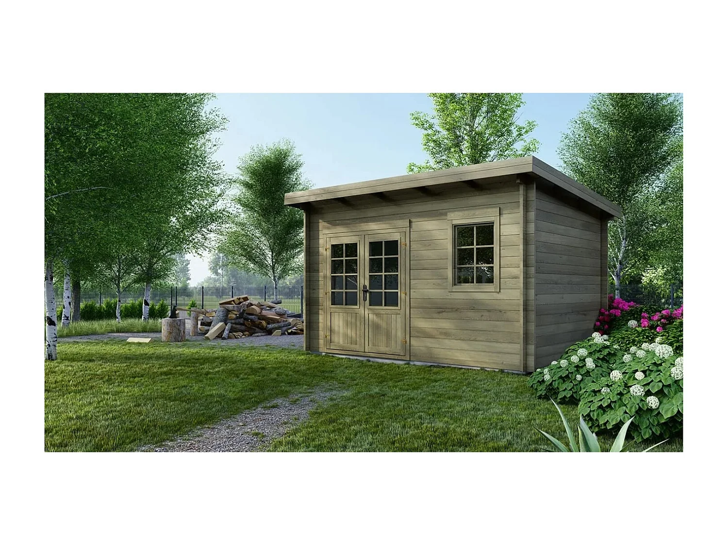 Abri de jardin en bois - 12m2 - 4x3m - Traité - Ep. 40mm - Couleur: vert - DOM717 - ALTANKA