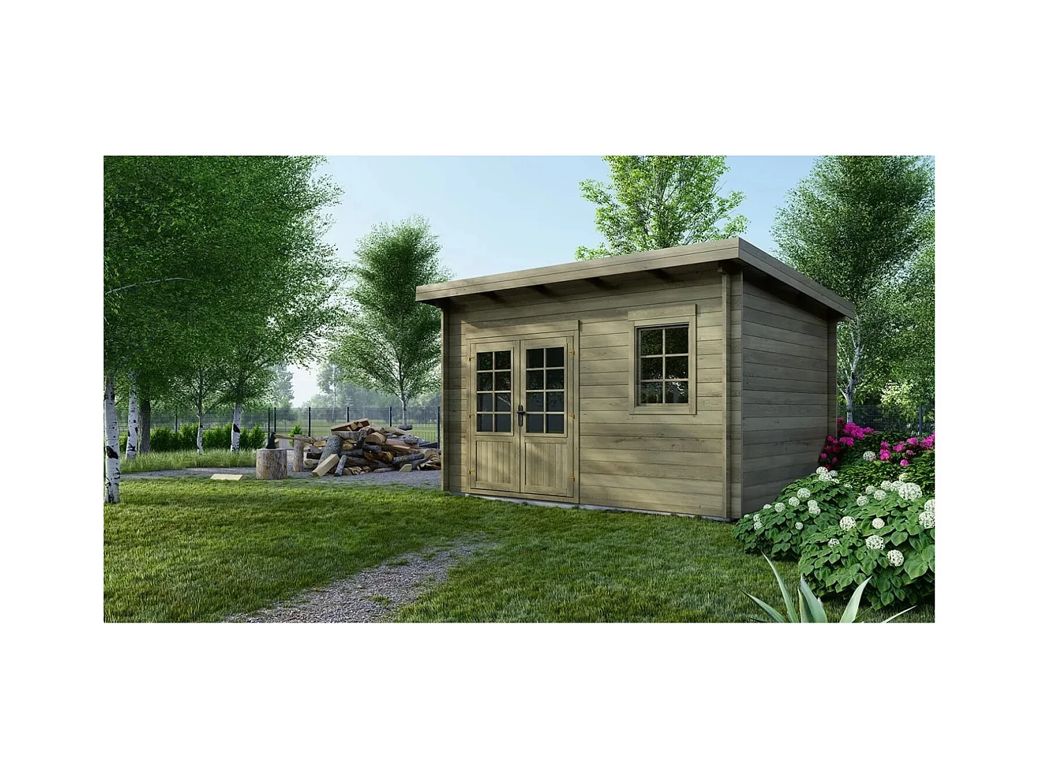 Abri de jardin en bois - 12m2 - 4x3m - Traité - Ep. 40mm - Couleur: vert - DOM717 - ALTANKA