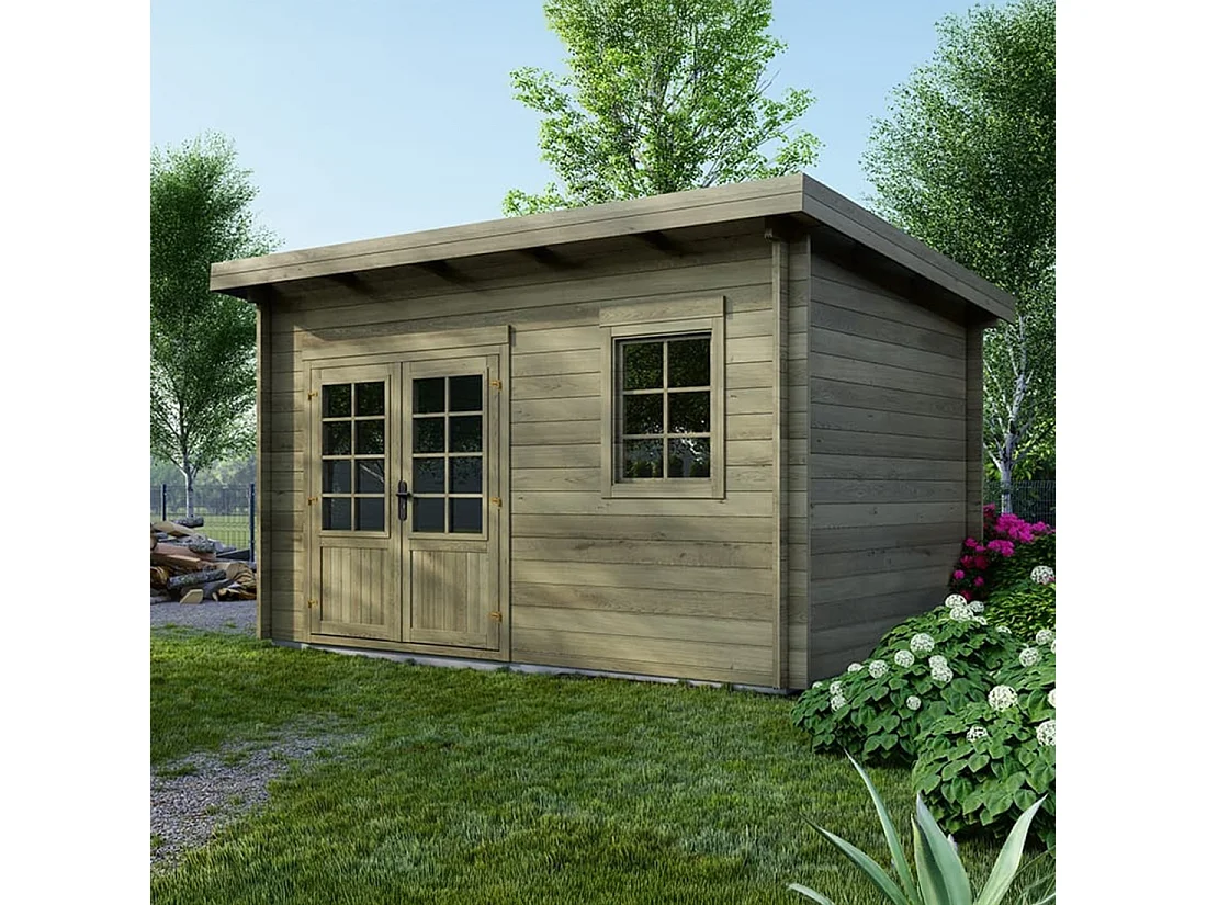 Casetta da giardino in legno - 12m2 - 4x3m - impregnata - 40mm - colore: verde - DOM717 - ALTANKA
