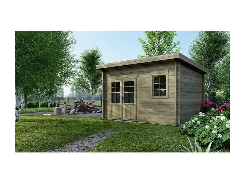 Abri de jardin en bois - 12m2 - 4x3m - Traité - Ep. 40mm - Couleur: vert - DOM717 - ALTANKA
