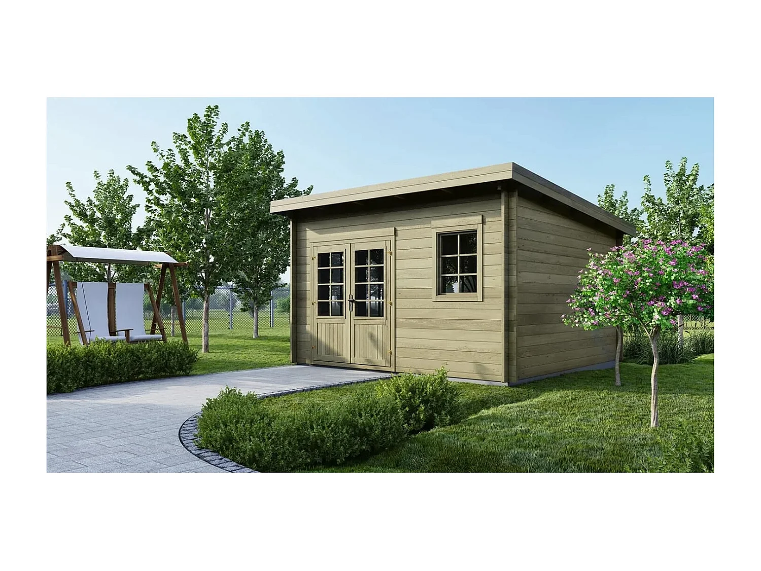 Abri de jardin en bois - 16m2 - 4x4m - Traité - Ep. 40mm - Couleur: vert - DOM716 - ALTANKA