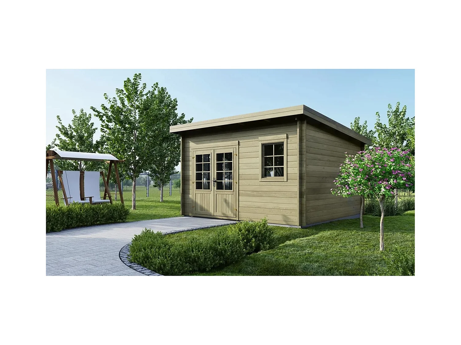 Abri de jardin en bois - 16m2 - 4x4m - Traité - Ep. 40mm - Couleur: vert - DOM716 - ALTANKA