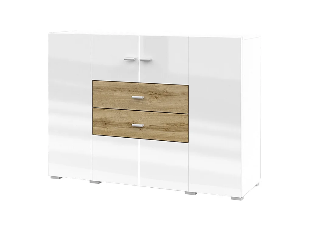 Buffet 2 portes 2 tiroirs Akram Blanc et Bois