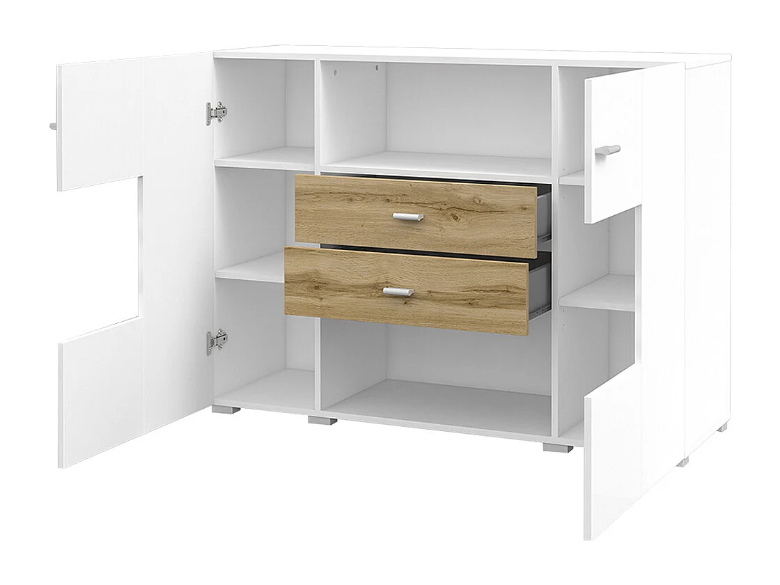 Buffet 2 portes 2 tiroirs Akram Blanc et Bois