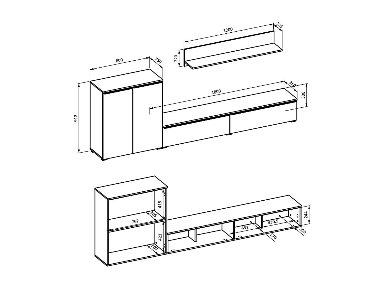 Mueble TV de pared 260 cm Jacob Topo