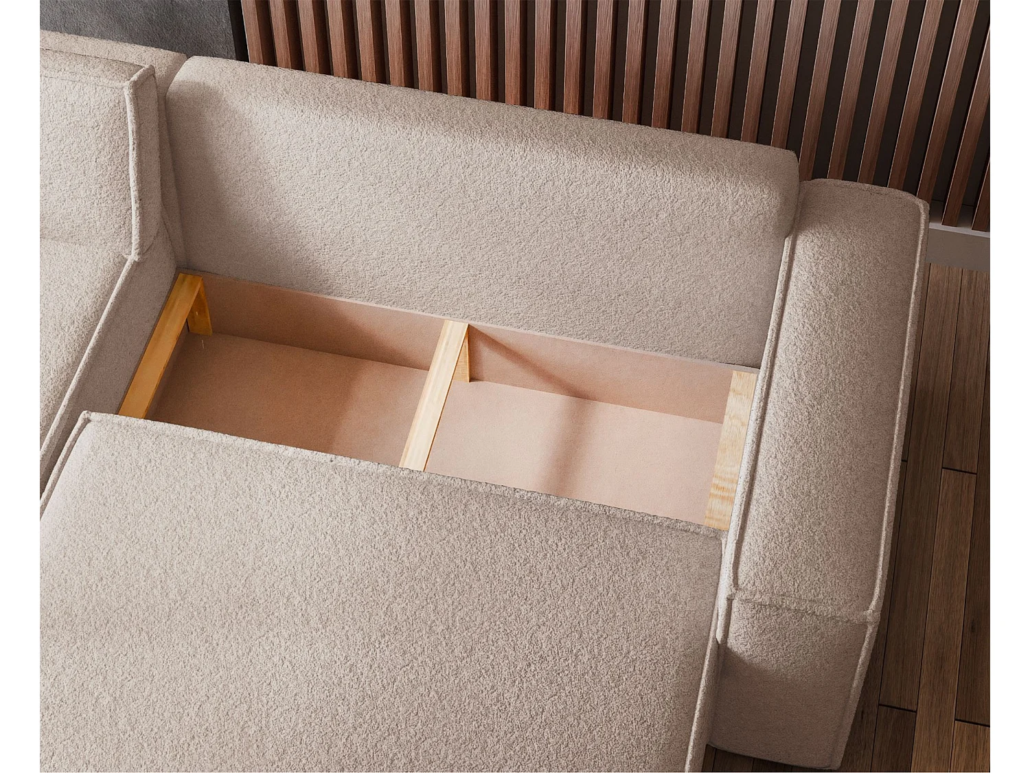 Canapé d'angle convertible - en boucle beige clair - SCARLO