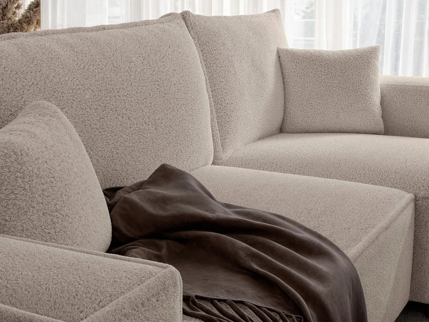 Canapé d'angle convertible - en boucle beige clair - SCARLO