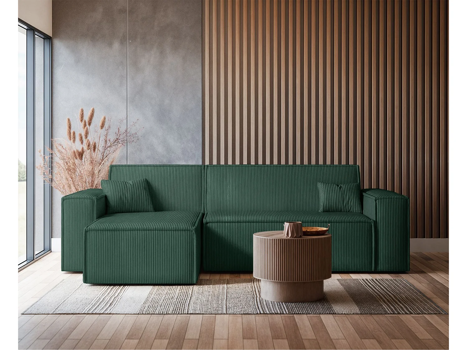 Hoekbank - in donkergroen corduroy - SCARLO