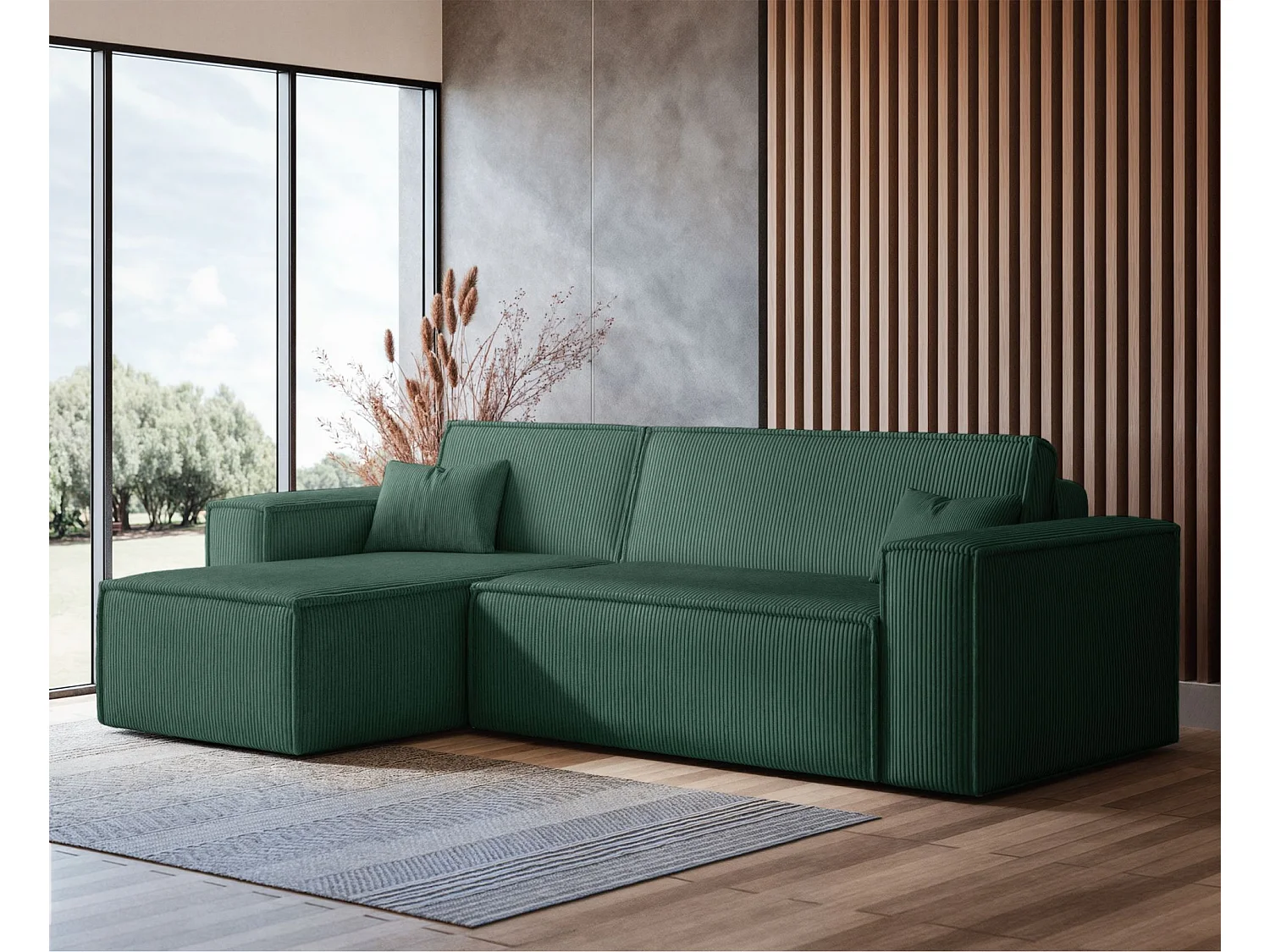 Hoekbank - in donkergroen corduroy - SCARLO