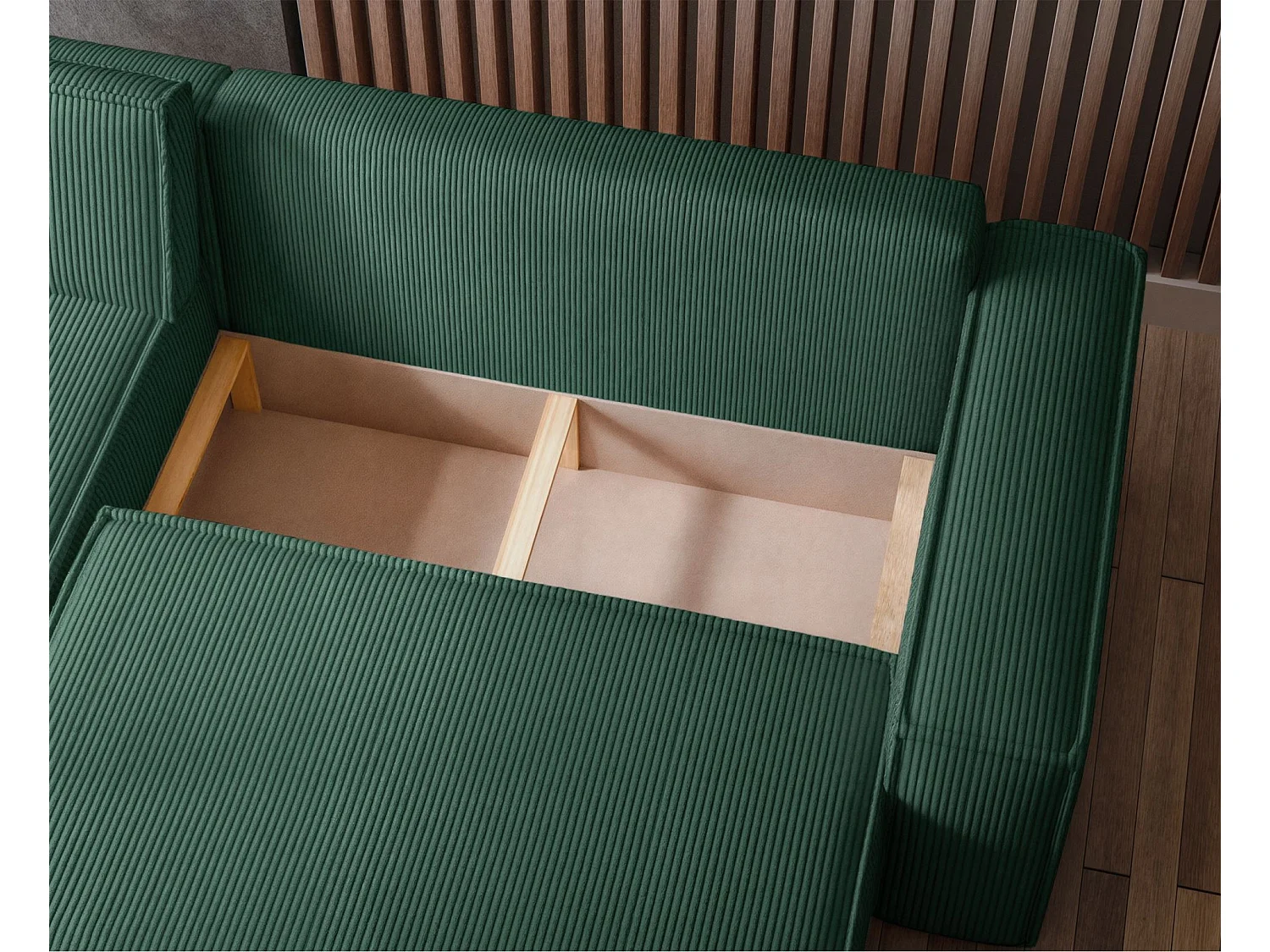 Canapé d'angle convertible - en velours côtelé vert foncé - SCARLO