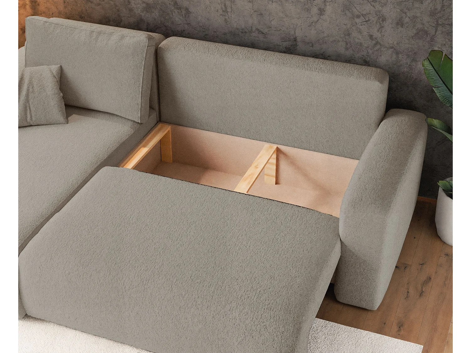 Canapé d'angle convertible - en boucle marron clair - PIANONI