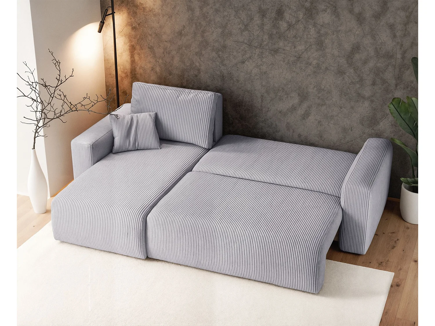 Hoekbank met ombouw - in lichtgrijs corduroy - PIANONO