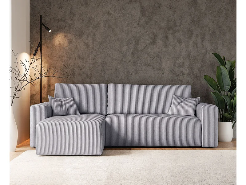 Ecksofa mit Schlaffunktion - Stauraum - Cordbezug - hellgrau - Pianoni