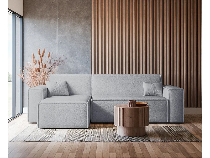 Canapé d'angle convertible - en boucle gris clair - SCARLO