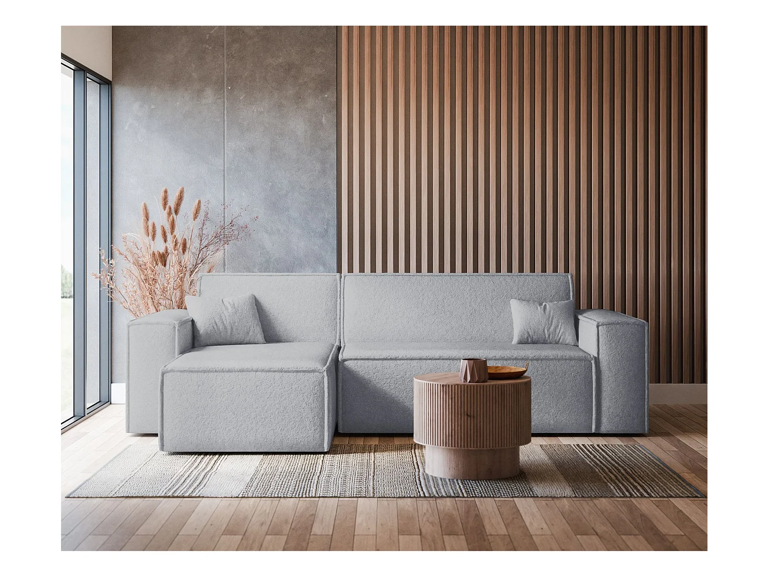 Canapé d'angle convertible - en boucle gris clair - SCARLO